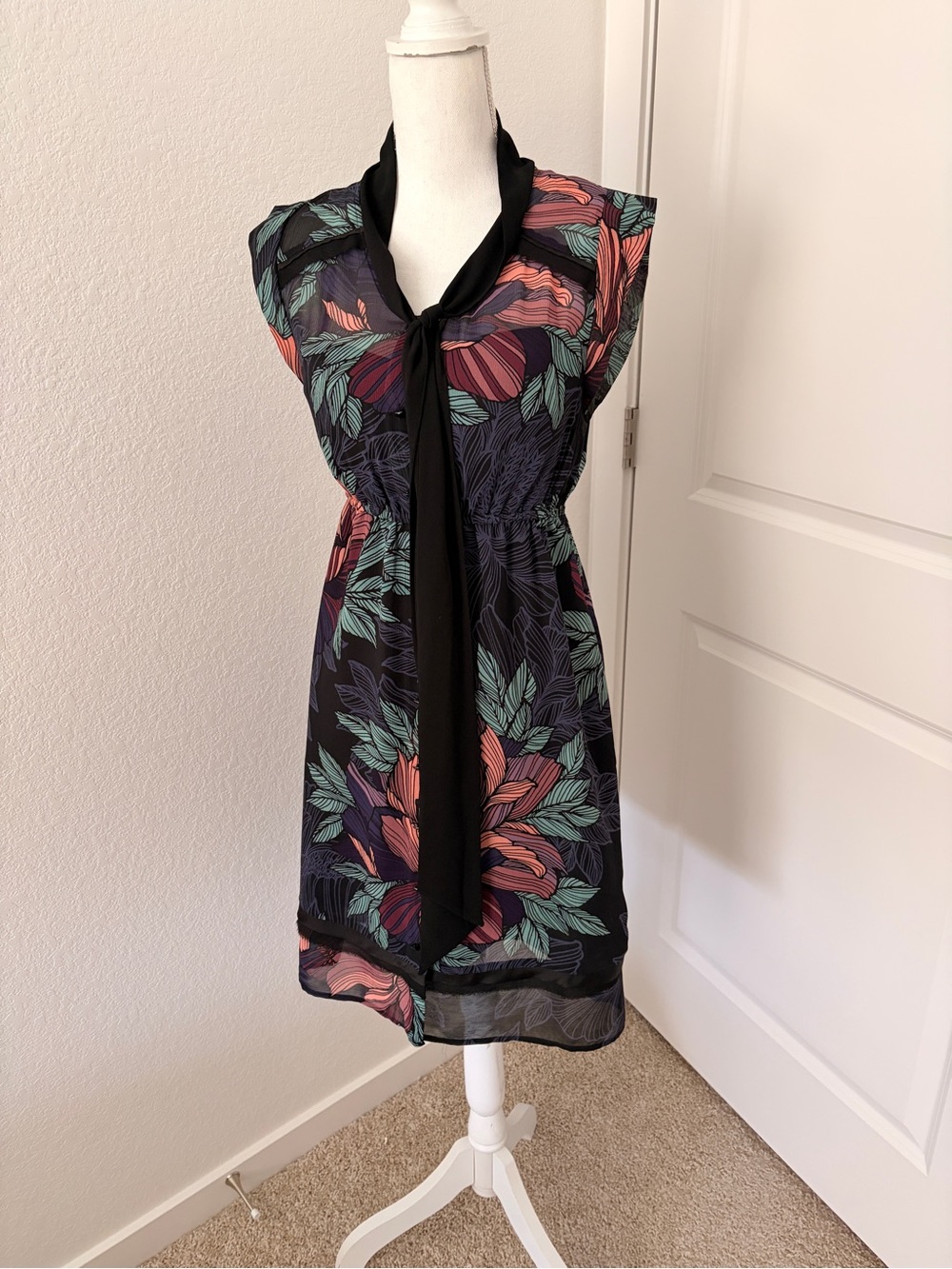 Anthropologie Maeve Brelin Coral & Teal Dress sz XS